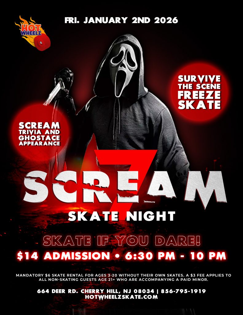 #HotWheelz #CherryHillNJ #ScreamNight #HorrorFans #TeenNightNJ #RollerSkating #ThingsToDoWithKidsNearMe #GhostfaceAppearance #FreezeSkate #NJEvents