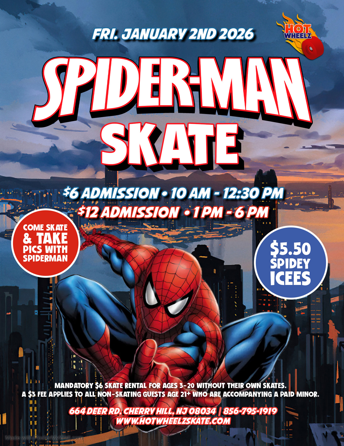 #HotWheelz #CherryHillNJ #SpidermanSkate #MarvelFans #KidsActivitiesNJ #RollerSkating #ThingsToDoWithKidsNearMe #FamilyFunNJ #SuperheroDay #WinterBreakFun