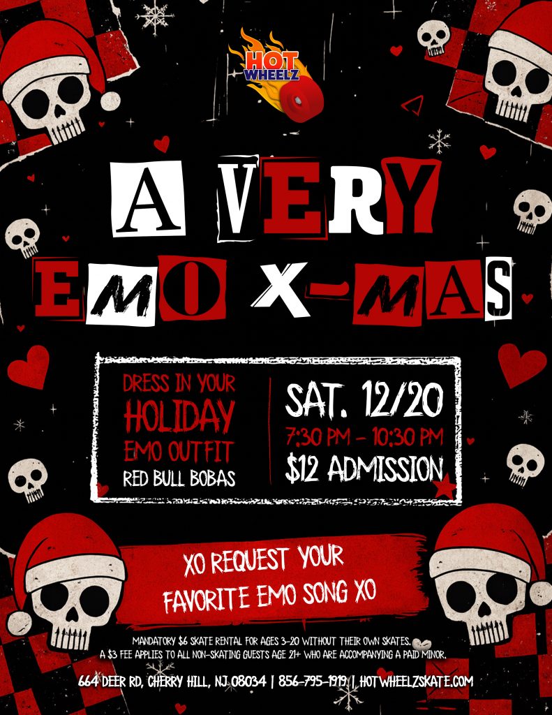 #RollerSkating #ThingsToDoWithKidsNearMe #HotWheelz #CherryHillNJ #EmoXmas #EmoNight #HolidaySkateParty #KidsActivitiesNJ #FamilyFunNJ #NJEvents #CherryHillMoms #SkateNight #WeekendFun #NJKids #FunForAllAges #LetsGoSkating #HotWheelzSkate