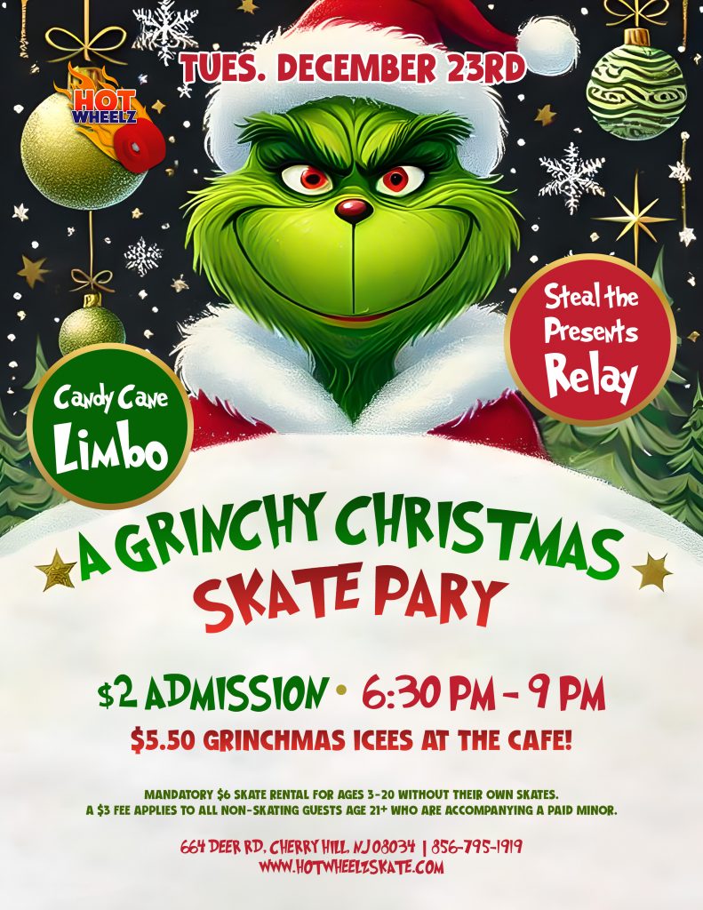 #RollerSkating #ThingsToDoWithKidsNearMe #HotWheelz #CherryHillNJ #GrinchSkate #ChristmasSkate #HolidayEventsNJ #KidsActivitiesNJ #FamilyFunNJ #NJEvents #CherryHillMoms #SkateNight #WinterBreakFun #NJKids #HolidayFun #LetsGoSkating #HotWheelzSkate