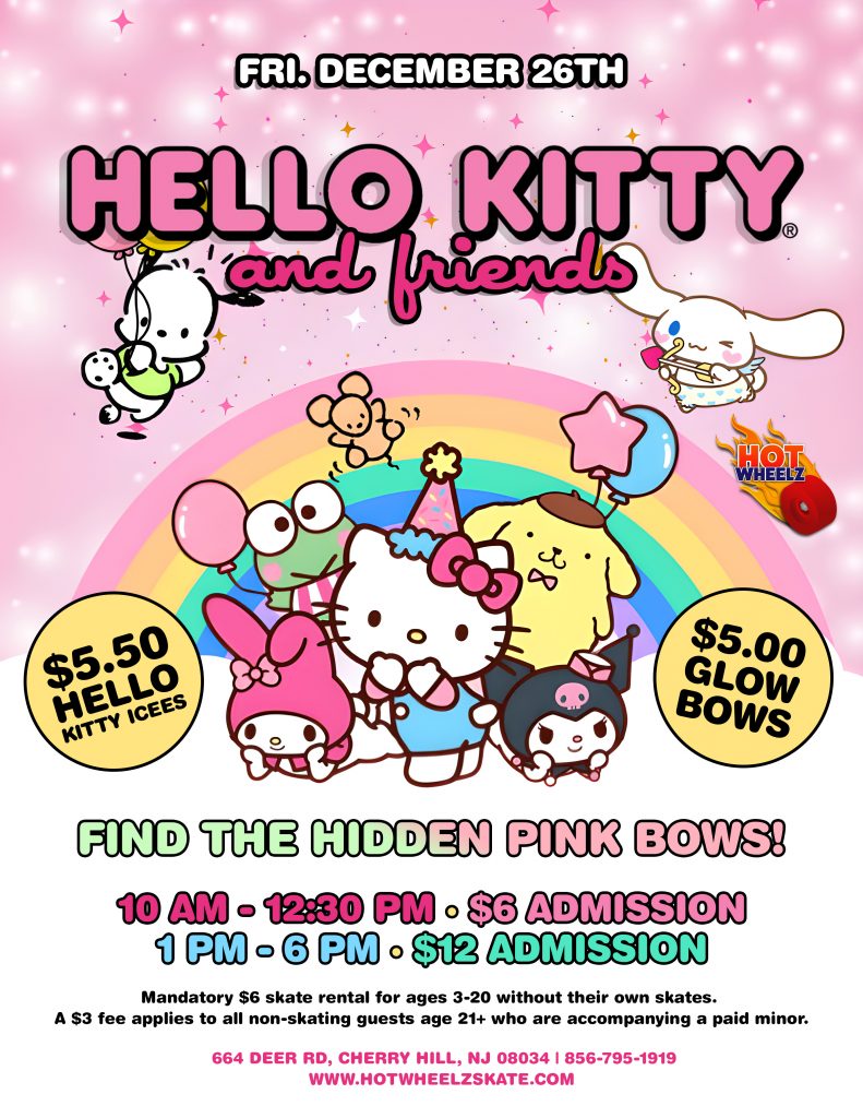 #RollerSkating #ThingsToDoWithKidsNearMe #HotWheelz #CherryHillNJ #HelloKittySkate #KawaiiParty #KidsActivitiesNJ #FamilyFunNJ #CherryHillMoms #NJKidsEvents #SkateParty #WinterBreakFun #CuteEvents #HotWheelzSkate #LetsGoSkating