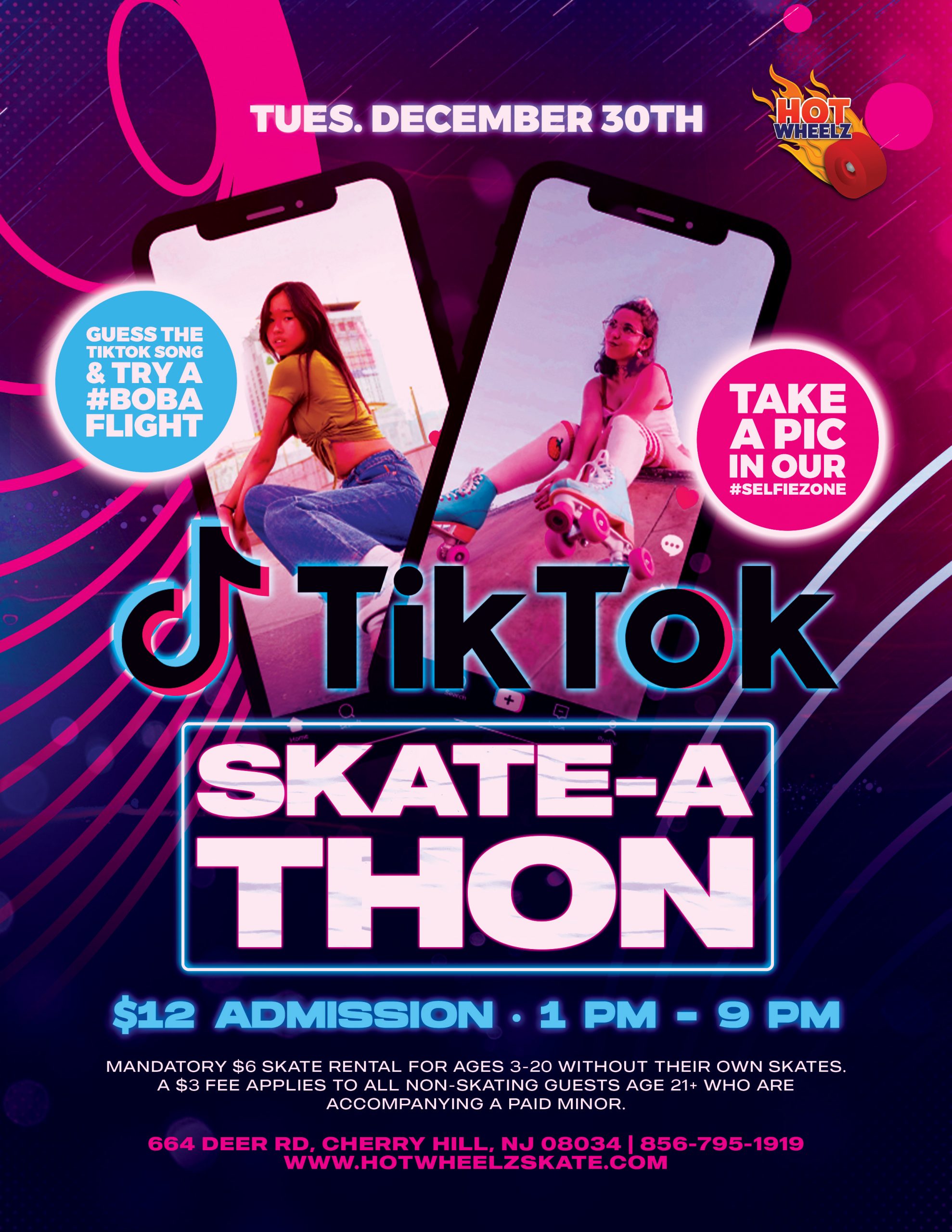 #RollerSkating #ThingsToDoWithKidsNearMe #HotWheelz #CherryHillNJ #TikTokSkate #TikTokEvent #KidsActivitiesNJ #WinterBreakFun #SkateParty #FamilyFunNJ #BobaFlight #SelfieZone #SkateAllDay #LetTheGoodTimesRoll