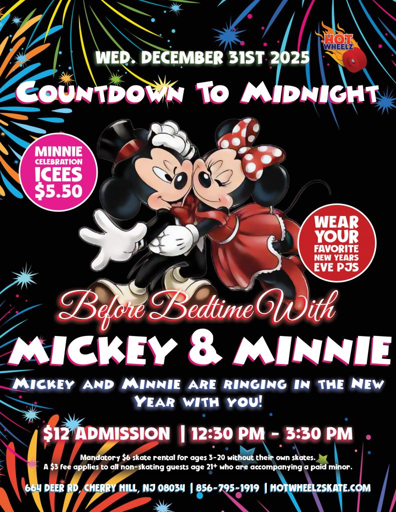 #RollerSkating #ThingsToDoWithKidsNearMe #HotWheelz #CherryHillNJ #MickeyAndMinnie #DisneyEventNJ #KidsActivitiesNJ #NYEForKids #FamilyFunNJ #CherryHillMoms #NewYearsEveParty #SkateParty #WinterBreakFun #LetTheGoodTimesRoll
