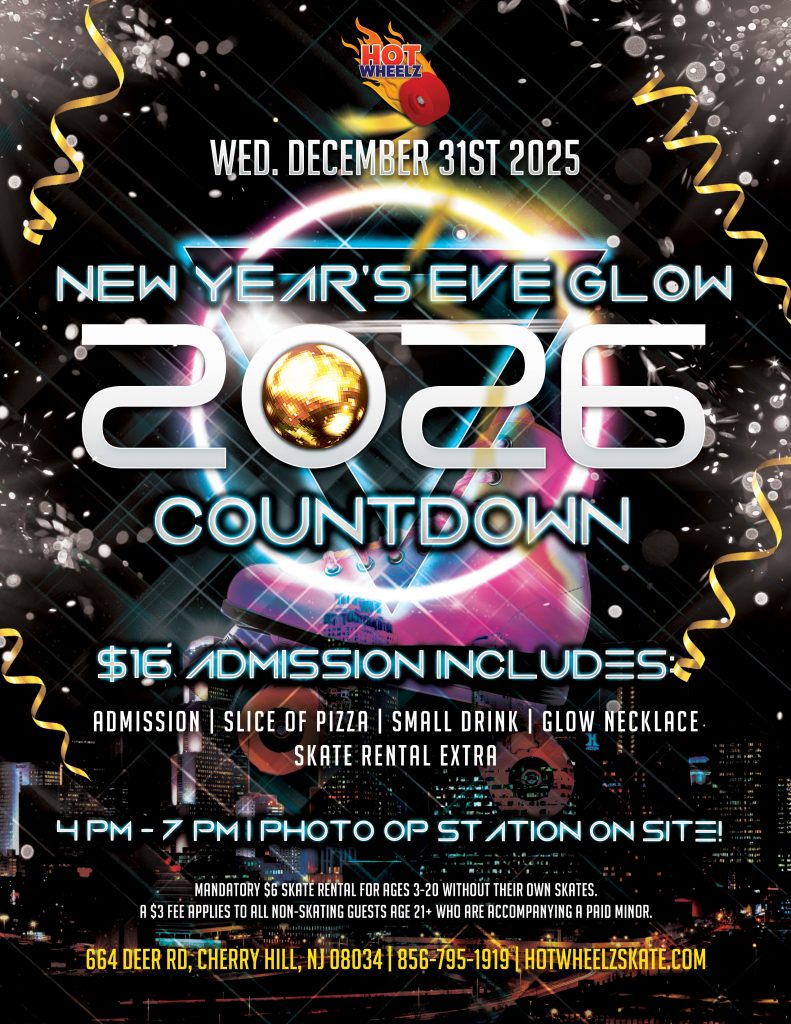 #RollerSkating #ThingsToDoWithKidsNearMe #HotWheelz #CherryHillNJ #NYEGlowParty #FamilyFunNJ #KidsActivitiesNJ #NYEForKids #GlowSkate #WinterBreakFun #CherryHillMoms #SkateParty #NewYearsEveNJ #LetTheGoodTimesRoll